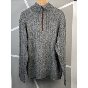 Vineyard Vines Sweater Mens XXL Quarter Zip Cable Knit Wool Blend Flecked Gray